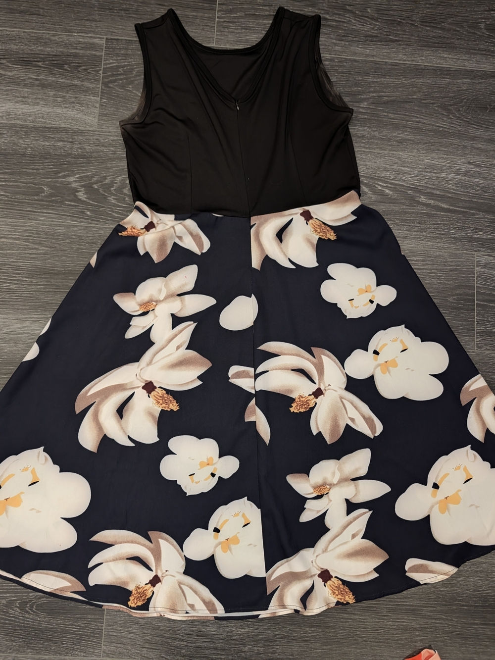 Strapless Floral Fit-and-Flare Dress in Black and Navy